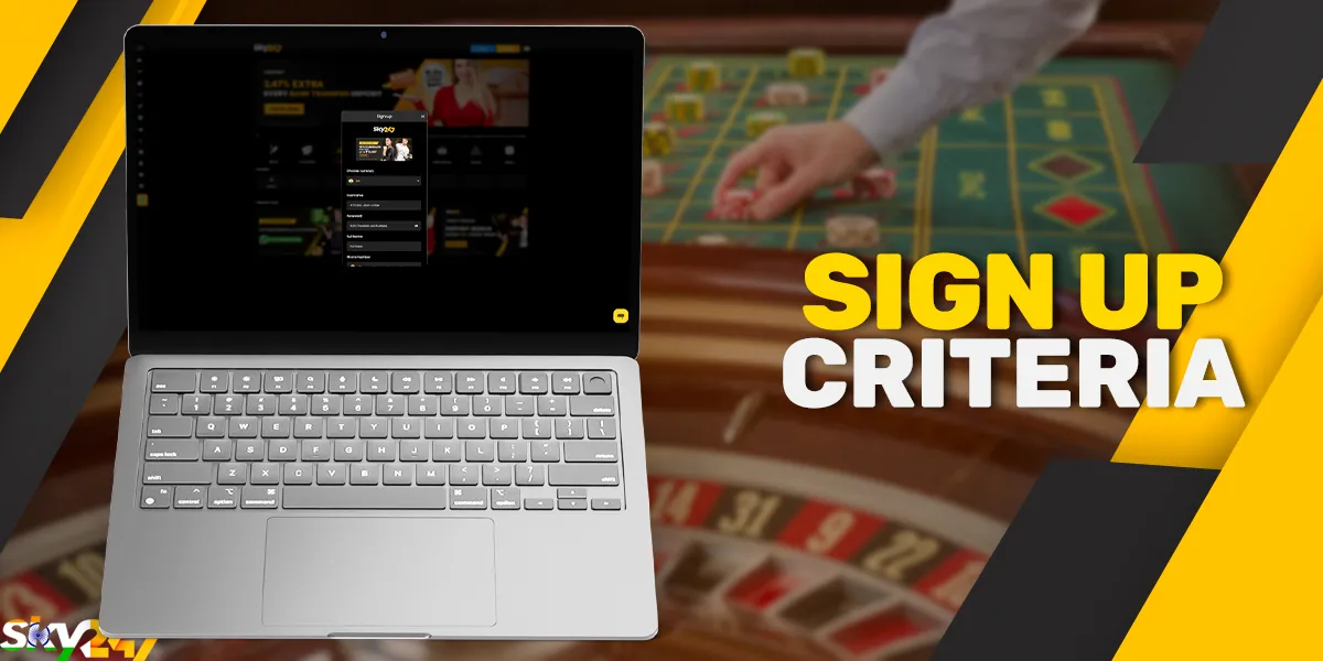 Criteria and user requirements for registering an account