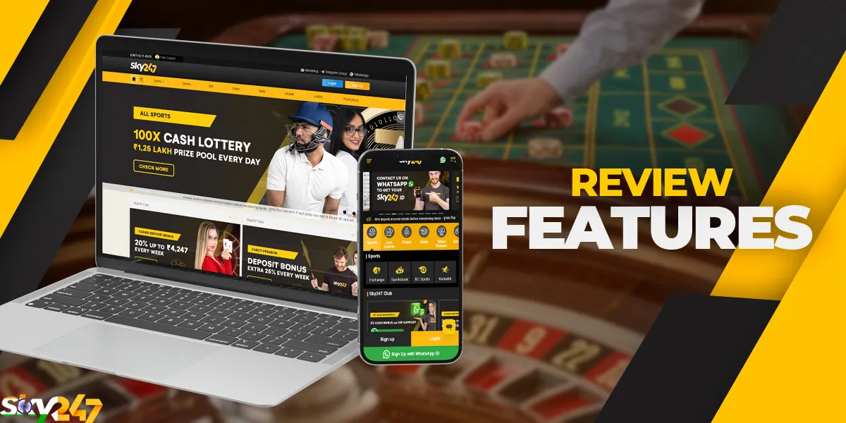 An overview of all the features of the website with casino and games